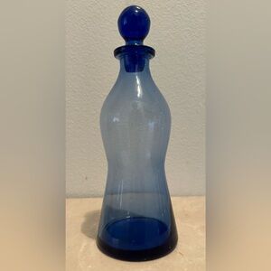 Handblown, Colbolt blue bottle with glass stopper. 9.5”
